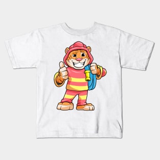 Tiger as a firefighter with a hose Kids T-Shirt